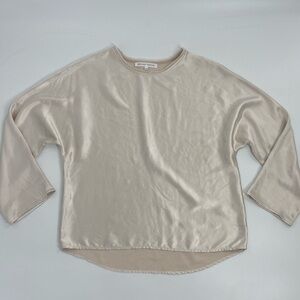 Melissa Nepton Ivory soft V neck‎ Classic Quiet Luxury Satin Relaxed julian top